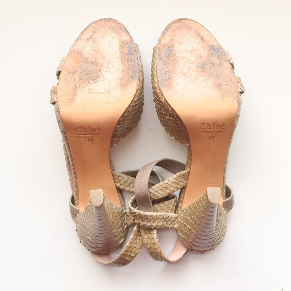 Chloe Sage Green Snakeskin Leather Open Toe Sandals Luxury Designer Summer Shoes - Picture 8 of 16